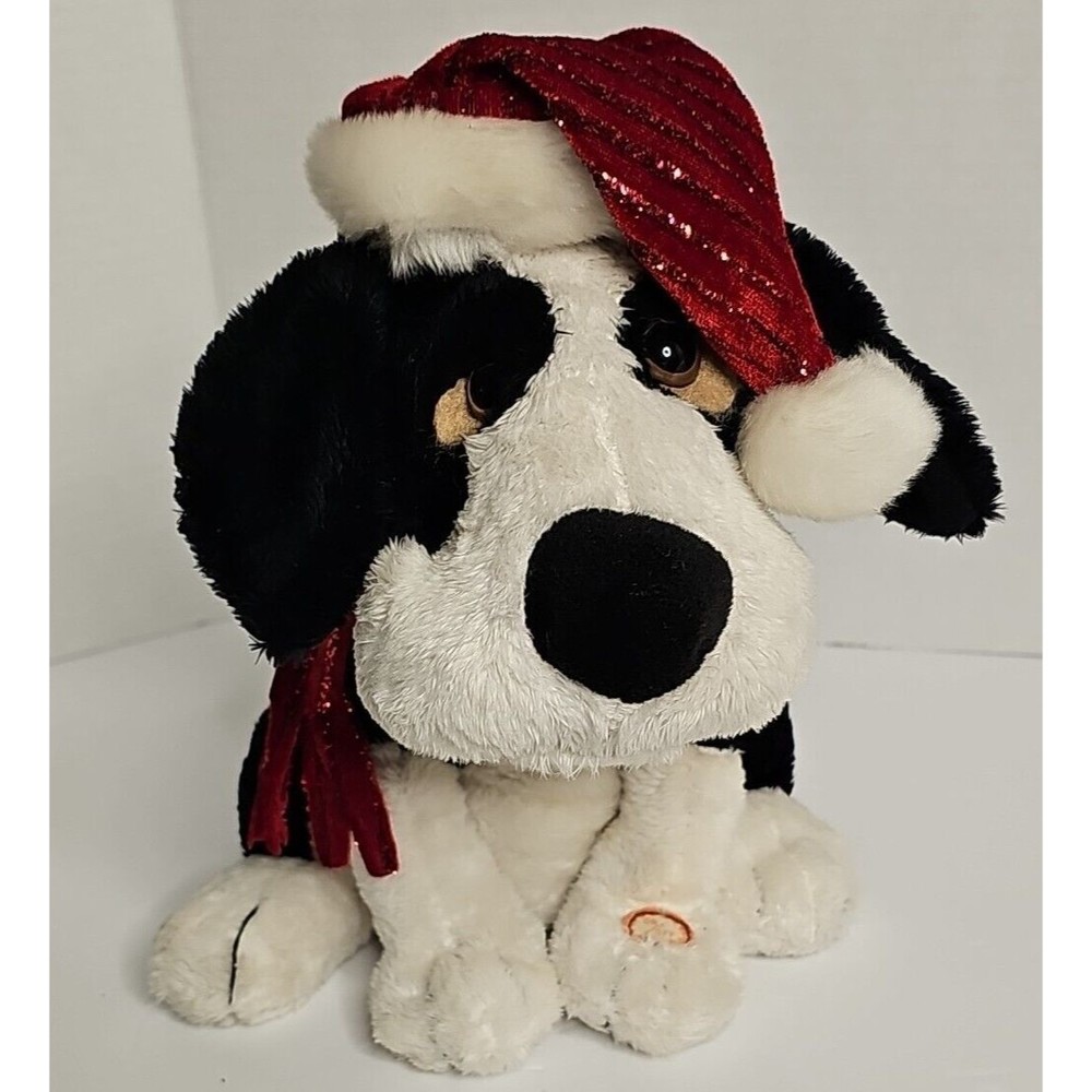 Vtg Hug & Luv Musical Plush Dog Sings "  Silver Bells"  Christmas Tune 12"x7"x7"